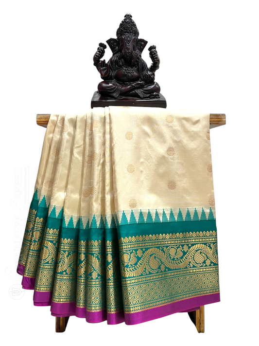 Shilpi  Border Cream Gold Pure Silk Saree