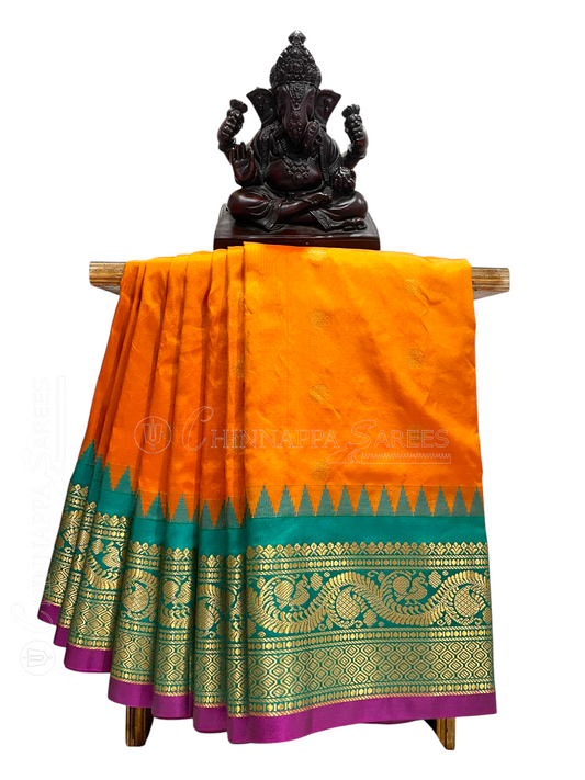 Shilpi Border Tangerine Orange Pure Silk Saree
