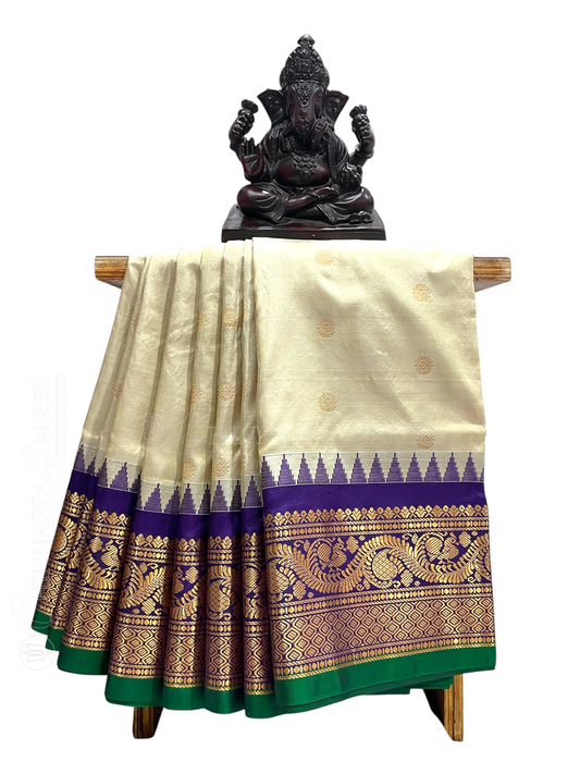 Shilpi Border Off-White Pure Silk Saree