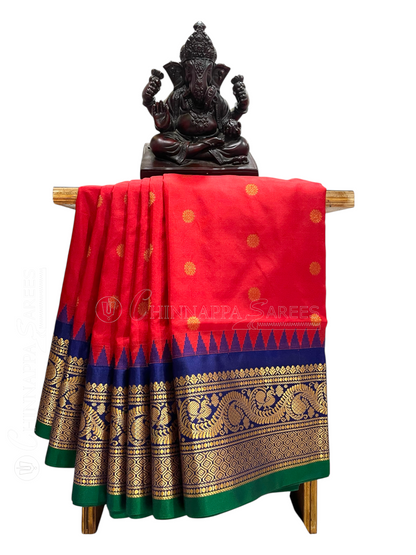 Shilpi Border Bright Red Pure Silk Saree