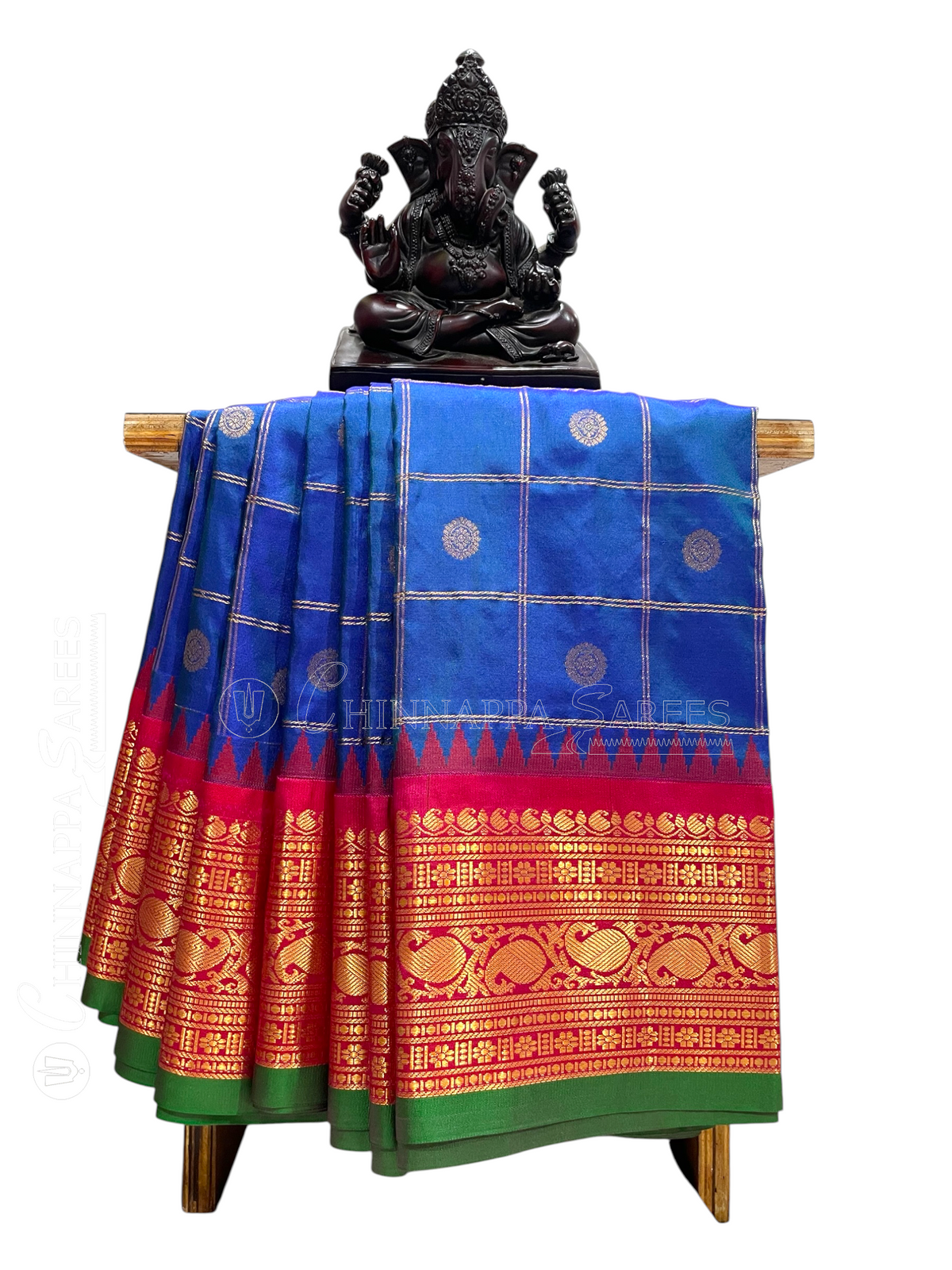 Bridal Big Checks Butta Royal Blue Pure Silk Sarees