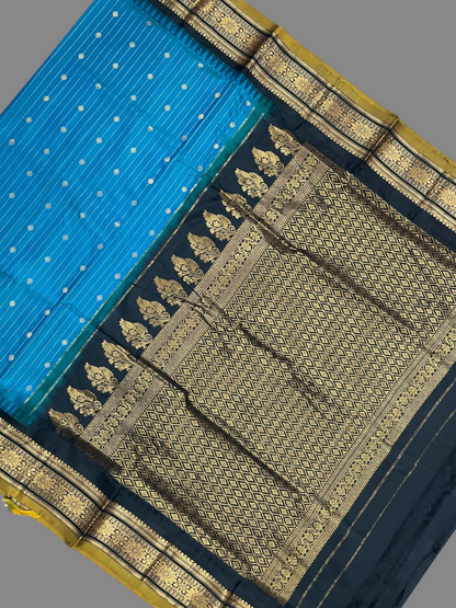 Kanchi Rama Blue Stripes Butta Pure Silk Sarees