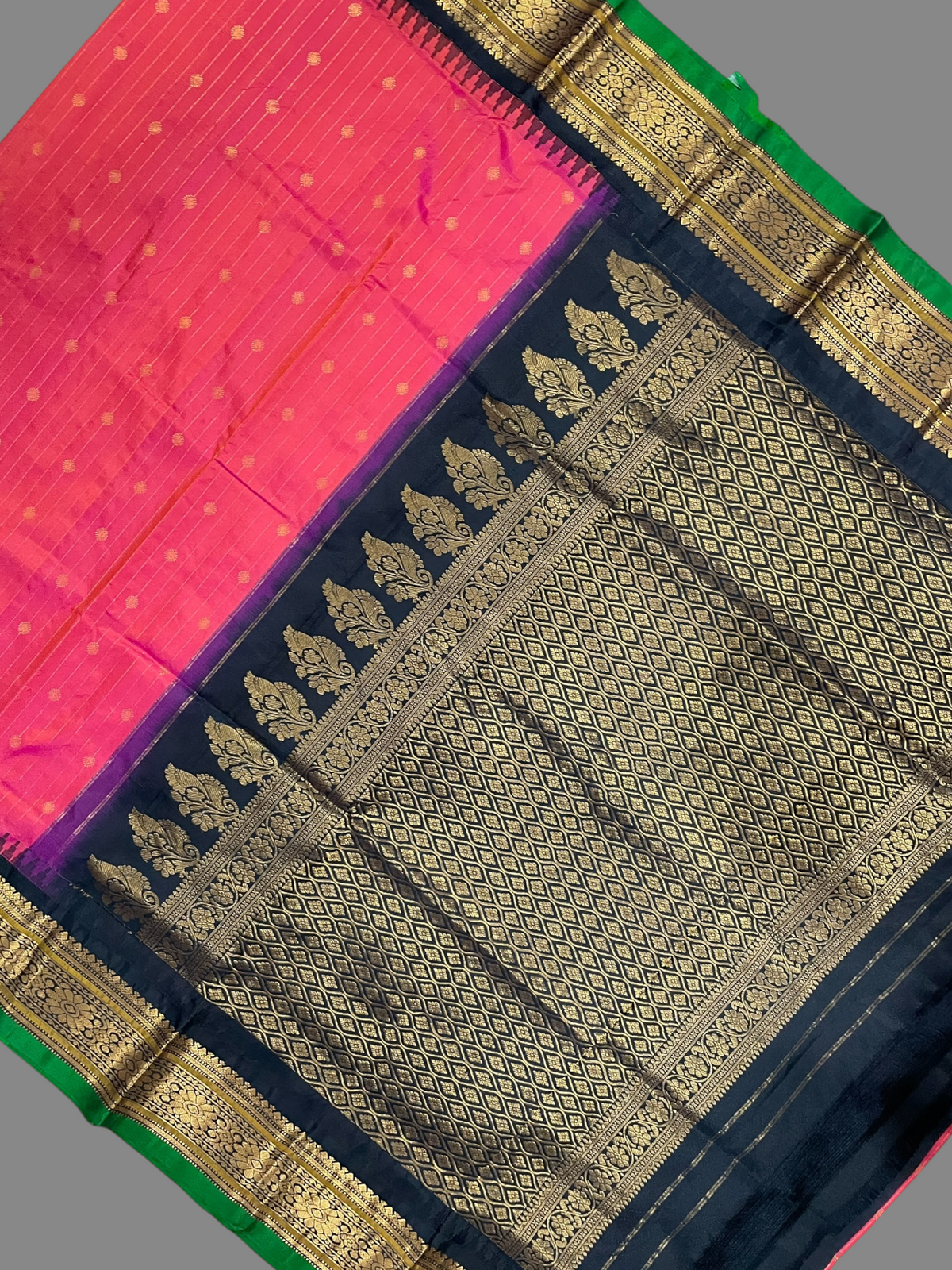 Kanchi Coral Pink Stripes Butta Pure Silk Sarees