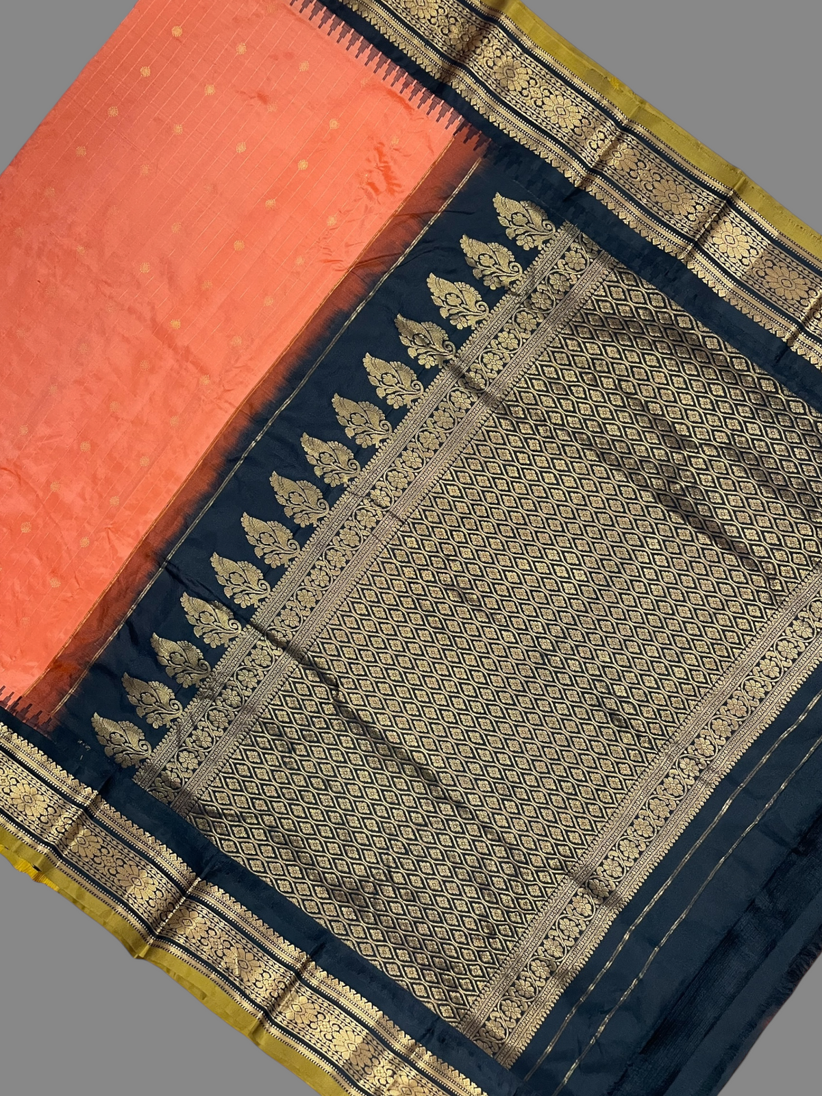 Kanchi Deep Orange Stripes Butta Pure Silk Sarees