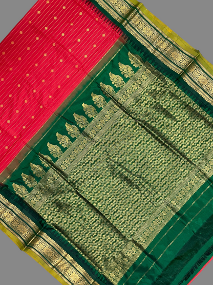 Kanchi Red Stripes Butta Pure Silk Sarees