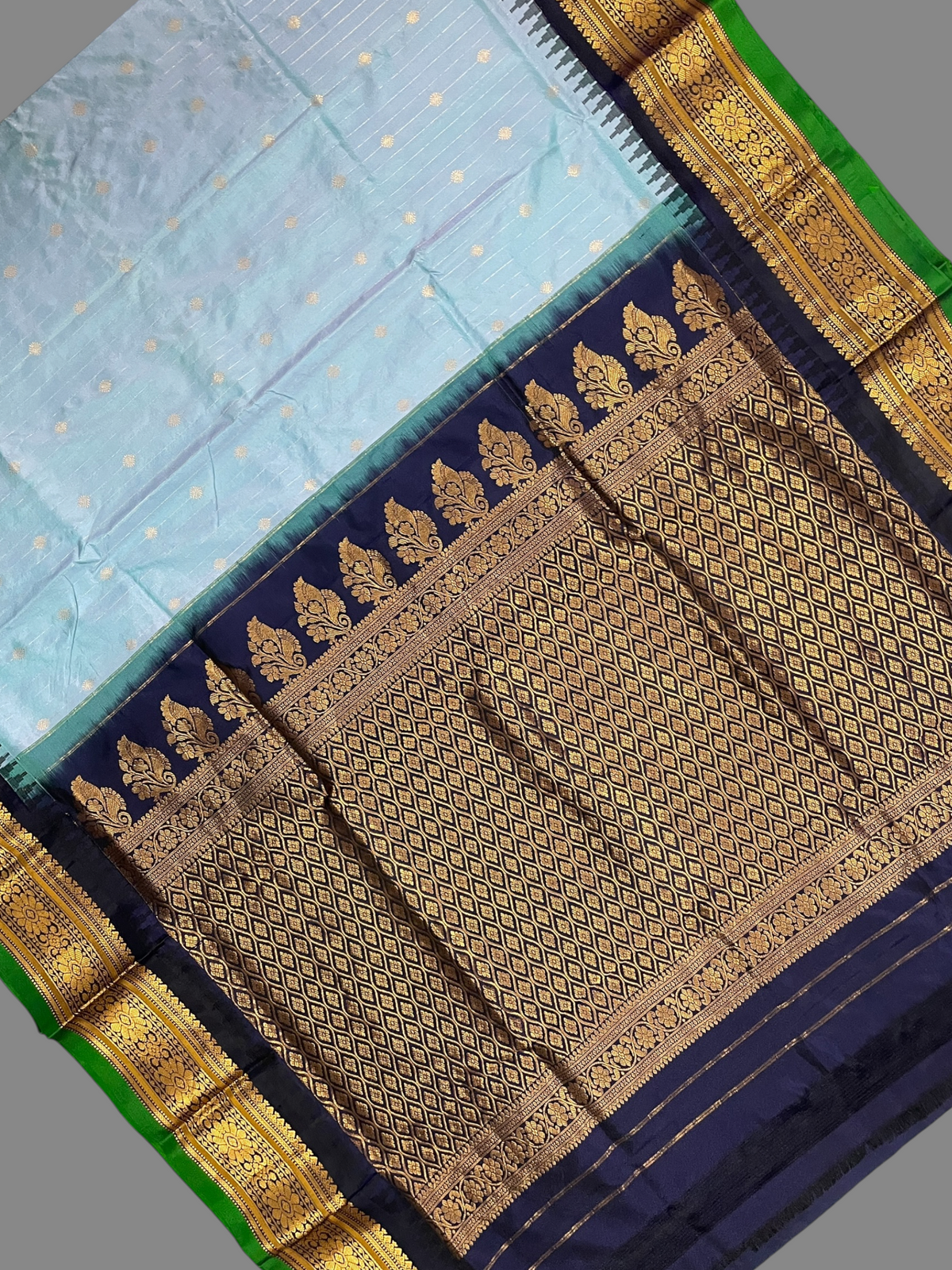 Kanchi Sky Blue Stripes Butta Pure Silk Sarees