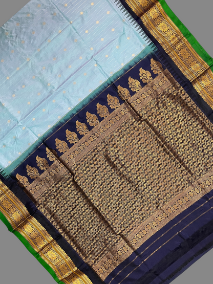 Kanchi Sky Blue Stripes Butta Pure Silk Sarees