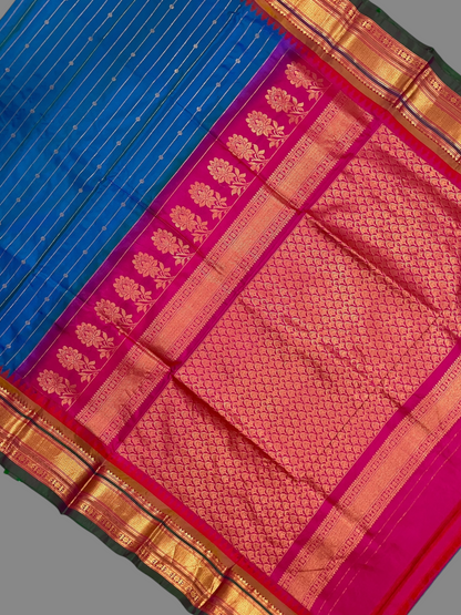 Kanchi Royal Blue Stripes Butta Pure Silk Sarees
