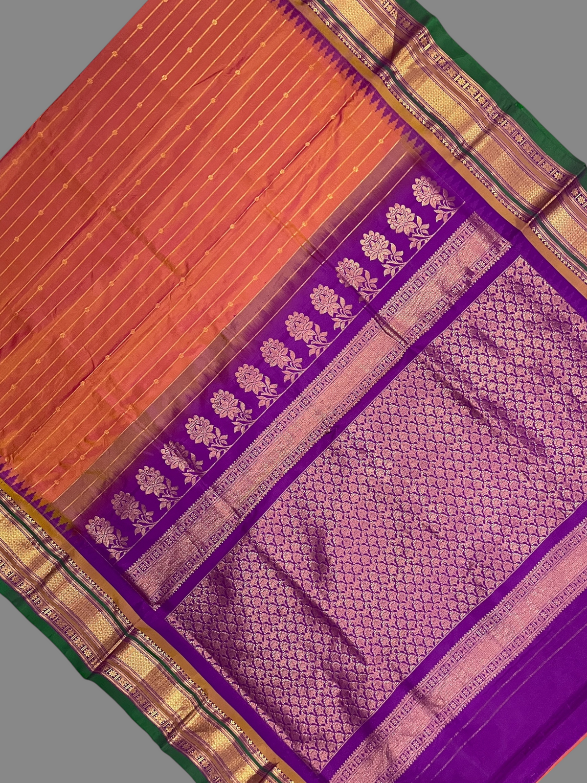 Kanchi Peach Stripes Butta Pure Silk Sarees
