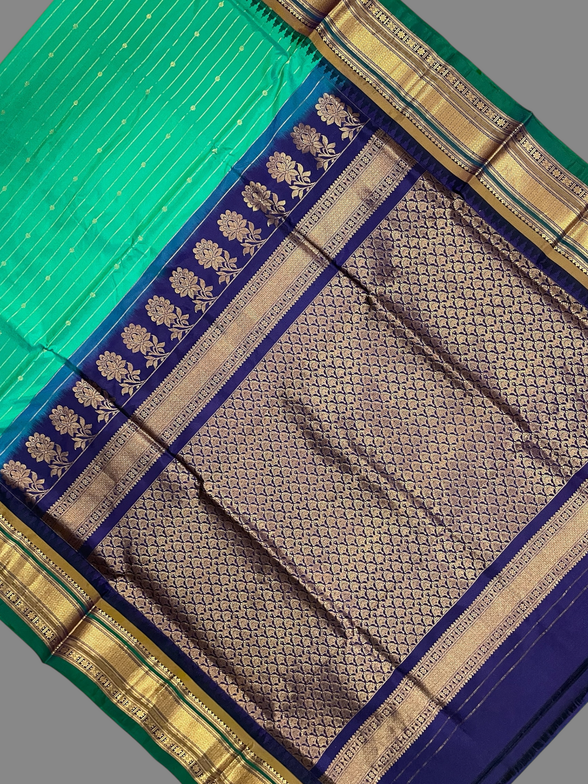 Kanchi Rama Green Stripes Butta Pure Silk Sarees