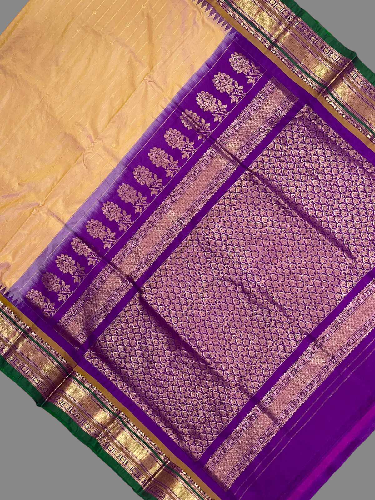 Kanchi Bright Rose Gold Stripes Butta Pure Silk Sarees