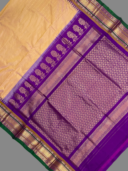 Kanchi Rose Gold Stripes Butta Pure Silk Sarees