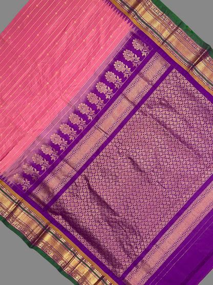 Kanchi Rani Pink Stripes Butta Pure Silk Sarees