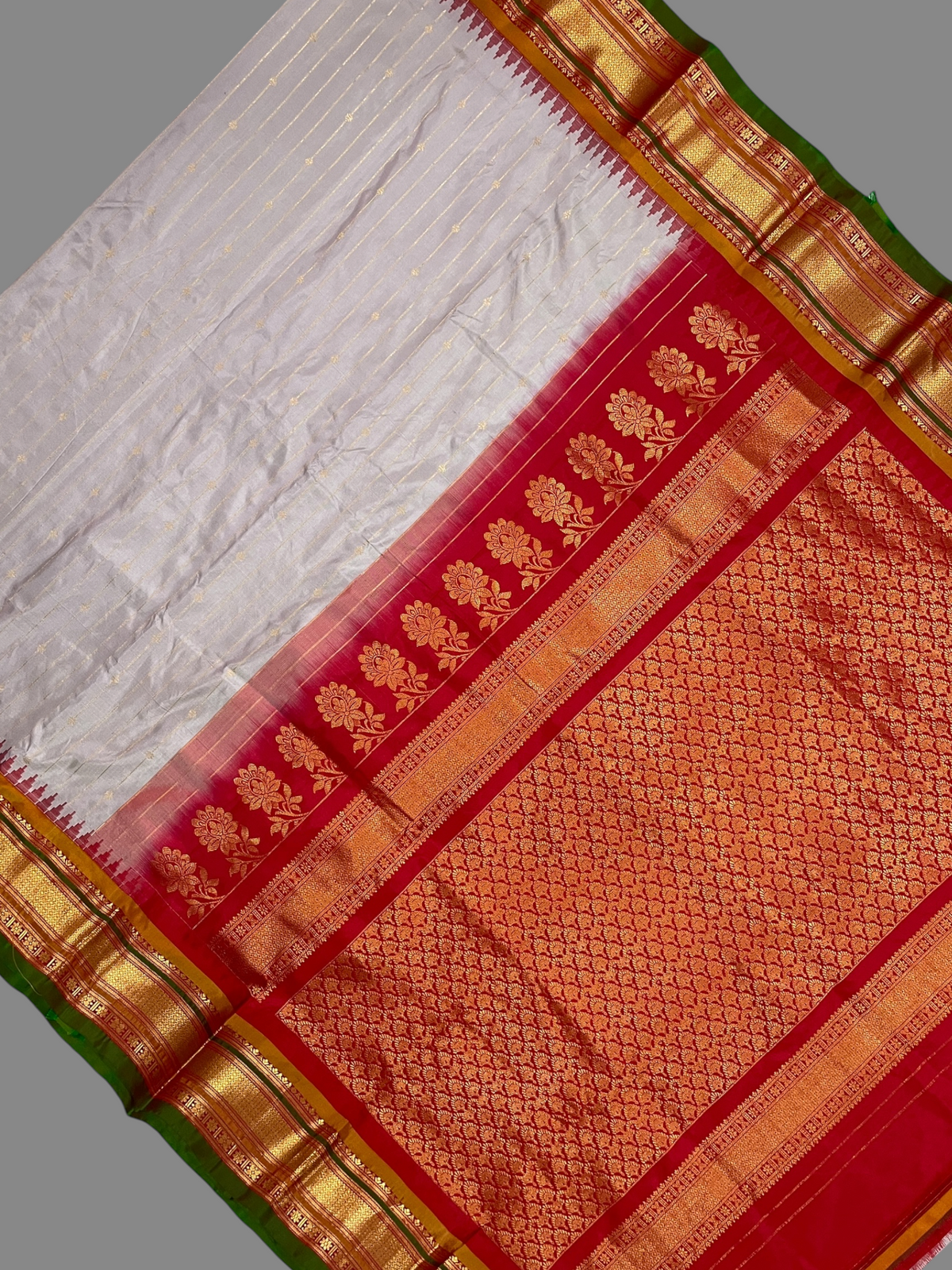 Kanchi Light Lavender Stripes Butta Pure Silk Sarees