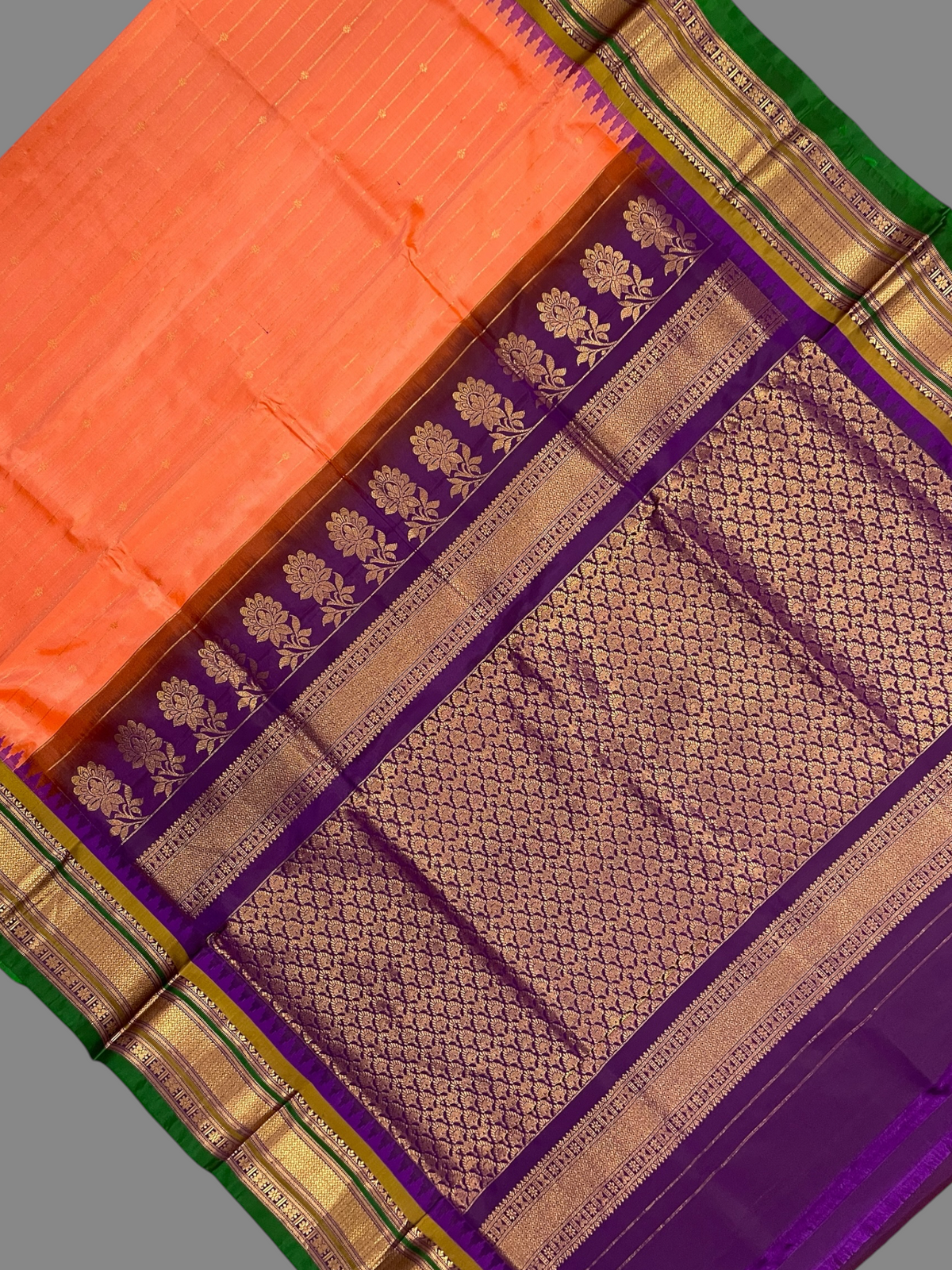 Kanchi Bright Orange Stripes Butta Pure Silk Sarees