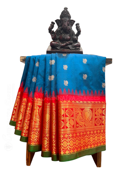 Gadwal Peacock Border Peacock Blue Silk Saree