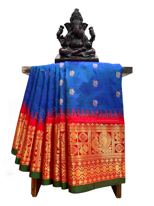 Gadwal Peacock Border Royal Blue Silk Saree