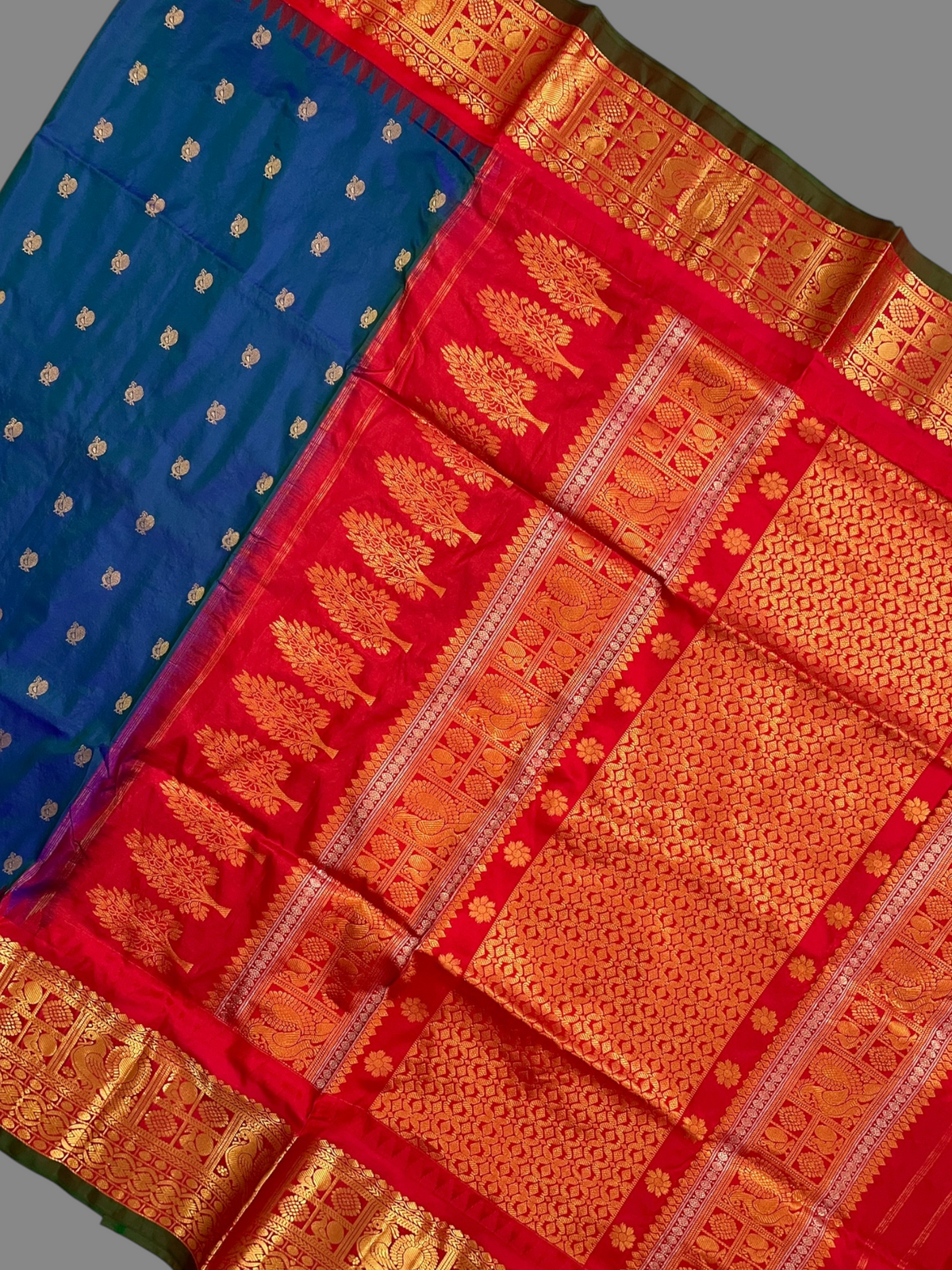 Gadwal Peacock Border Royal Blue Silk Saree