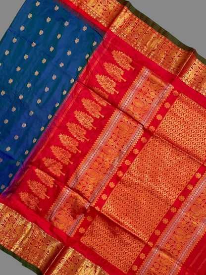 Gadwal Peacock Border Royal Blue Silk Saree