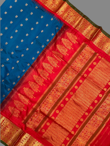 Gadwal Peacock Border Peacock Blue Silk Saree