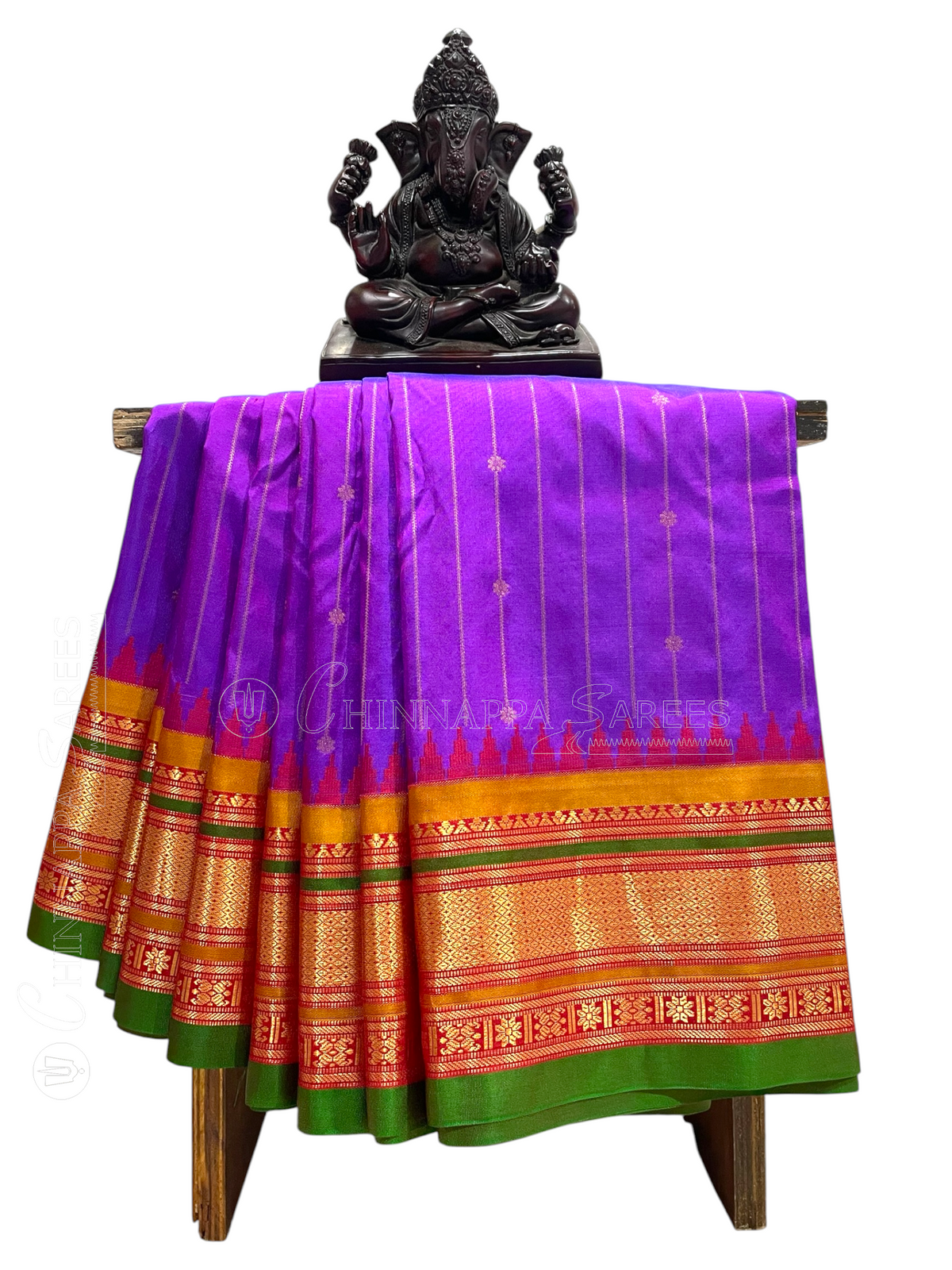 Kanchi Magenta Stripes Butta Pure Silk Sarees