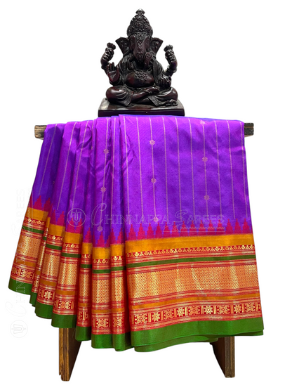 Kanchi Magenta Stripes Butta Pure Silk Sarees