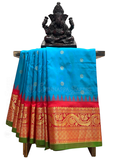 Shilpi  Border Sky Blue Pure Silk Saree
