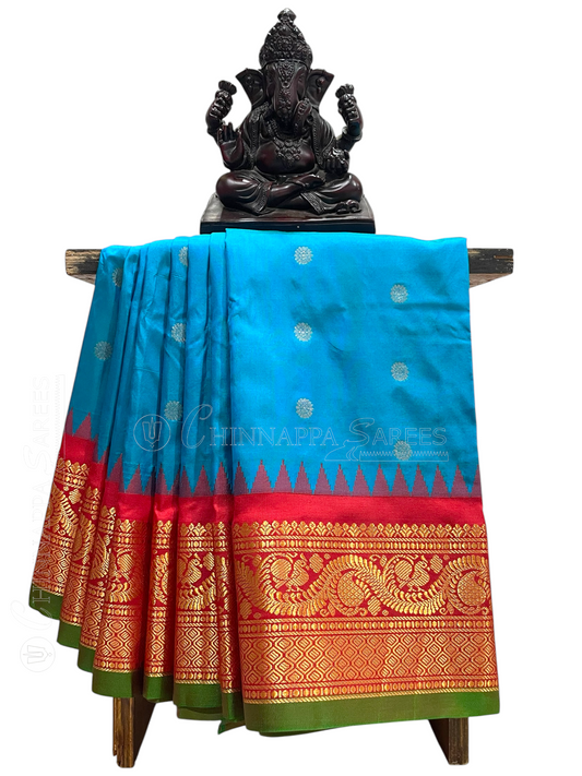 Shilpi  Border Sky Blue Pure Silk Saree