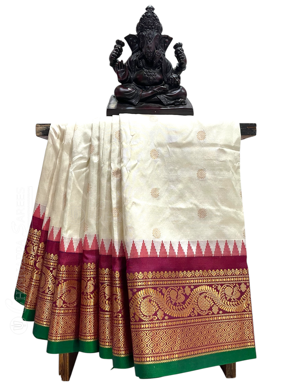Shilpi Border Pearl Cream Pure Silk Saree