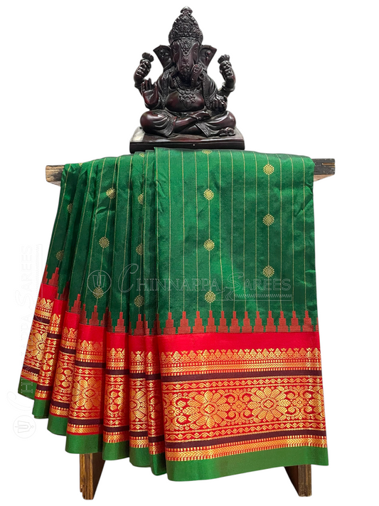 Kanchi Green Stripes Butta Pure Silk Sarees