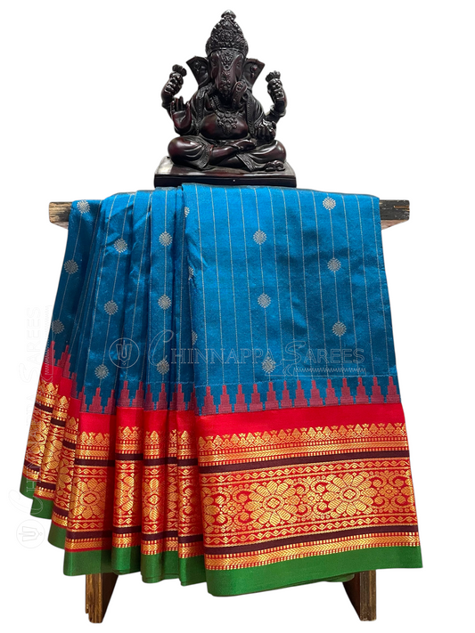 Kanchi Royal Blue Stripes Butta Pure Silk Sarees