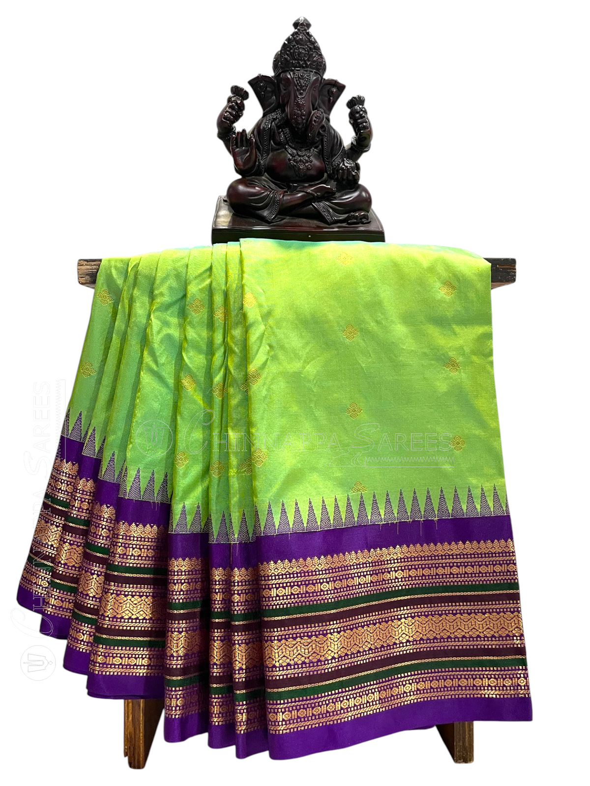 Varsha Border Parrot Green Pure Silk Saree
