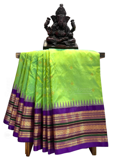 Varsha Border Parrot Green Pure Silk Saree