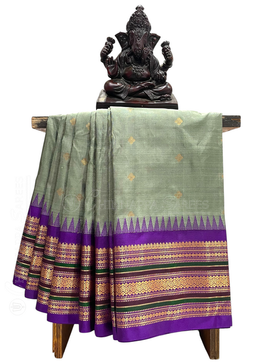 Varsha Border Pista Grey Pure Silk Saree