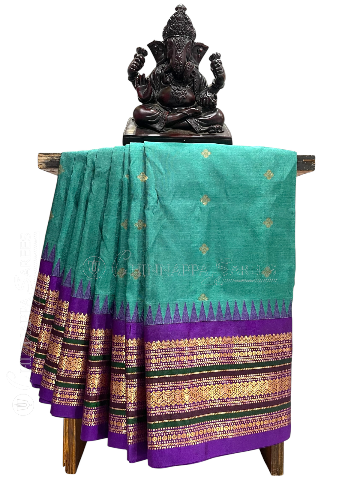 Varsha Border Teal Green Pure Silk Saree