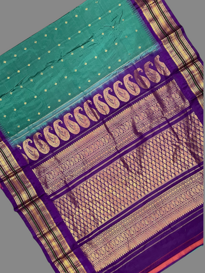 Varsha Border Teal Green Pure Silk Saree
