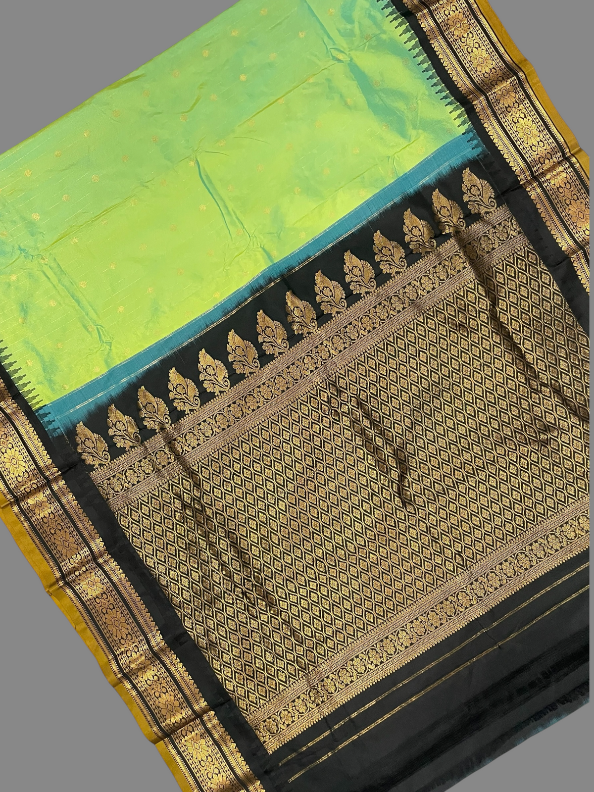 Kanchi Sea Green Stripes Butta Pure Silk Sarees
