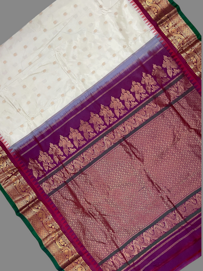 Shilpi Border Pearl Cream Pure Silk Saree