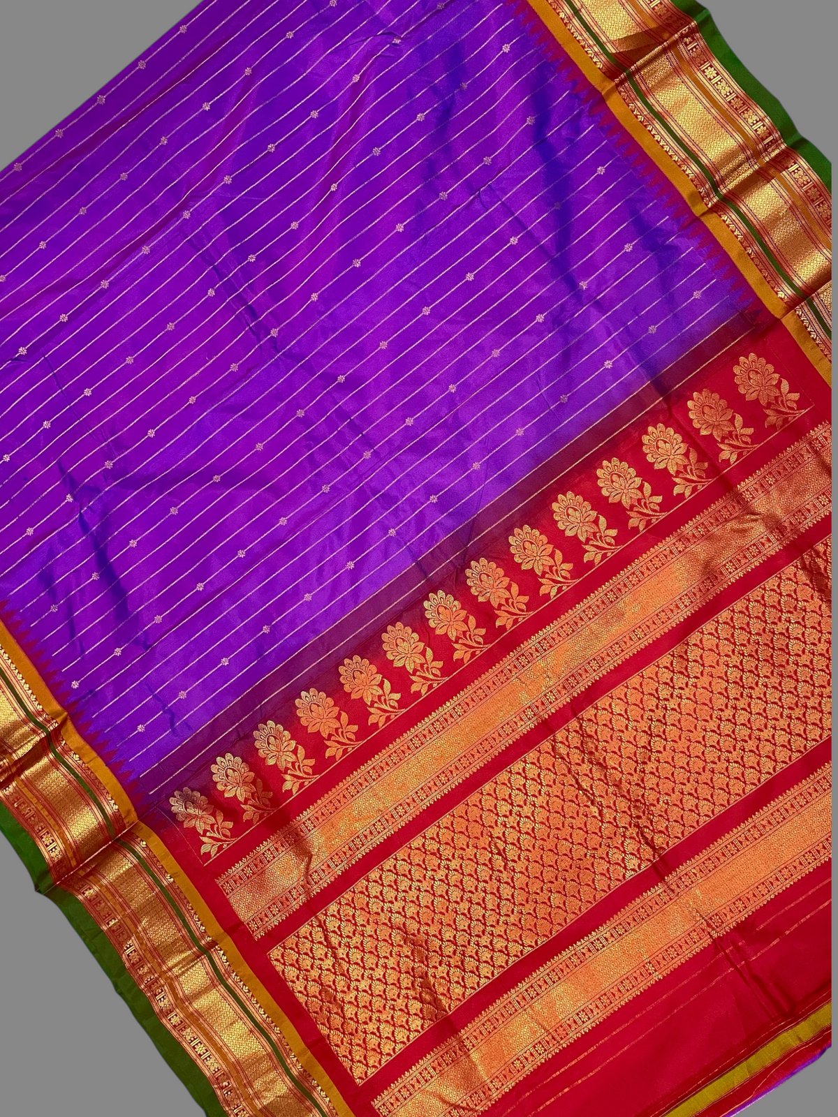 Kanchi Magenta Stripes Butta Pure Silk Sarees