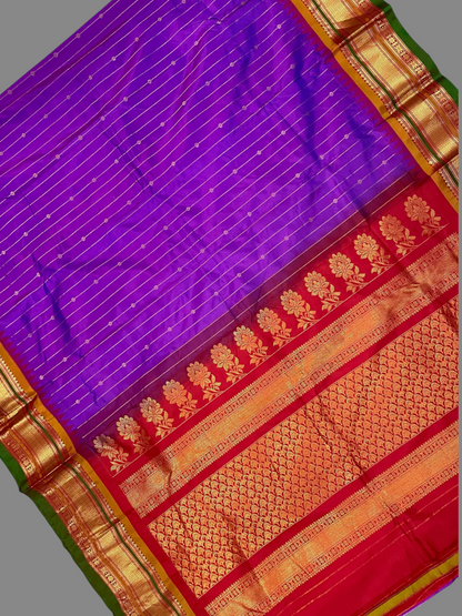 Kanchi Magenta Stripes Butta Pure Silk Sarees