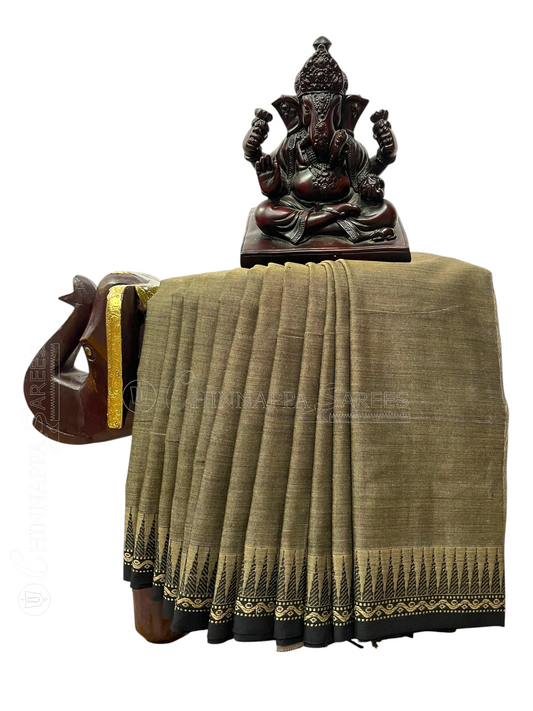 Narayanpet Khaki Olive Cotton Saree CS466