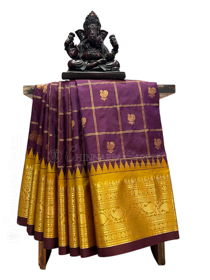 Bridal Big Checks Butta Deep Magenta Pure Silk Sarees