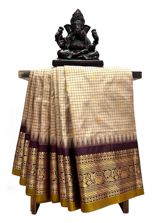 Gadwal Small Checks Butta Grey Pure Silk Sarees