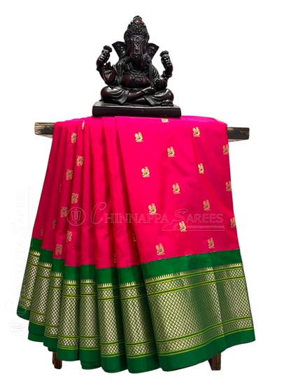 Paithani Border Tomato Pink Pure Silk Saree