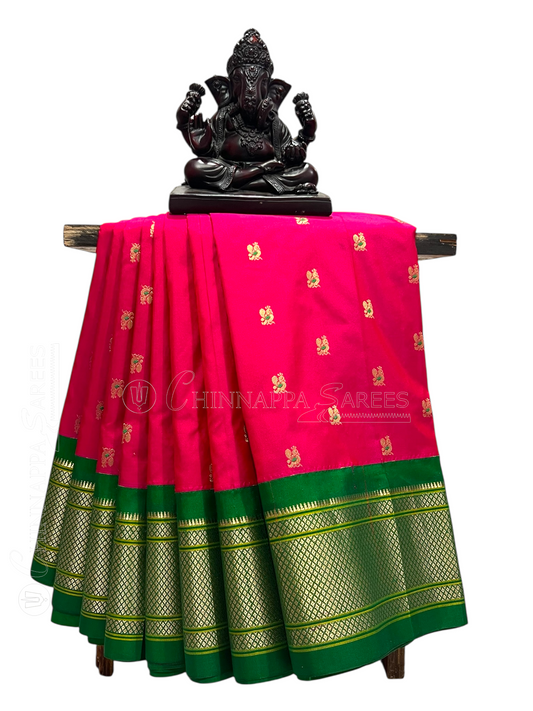Paithani Border Tomato Pink Pure Silk Saree