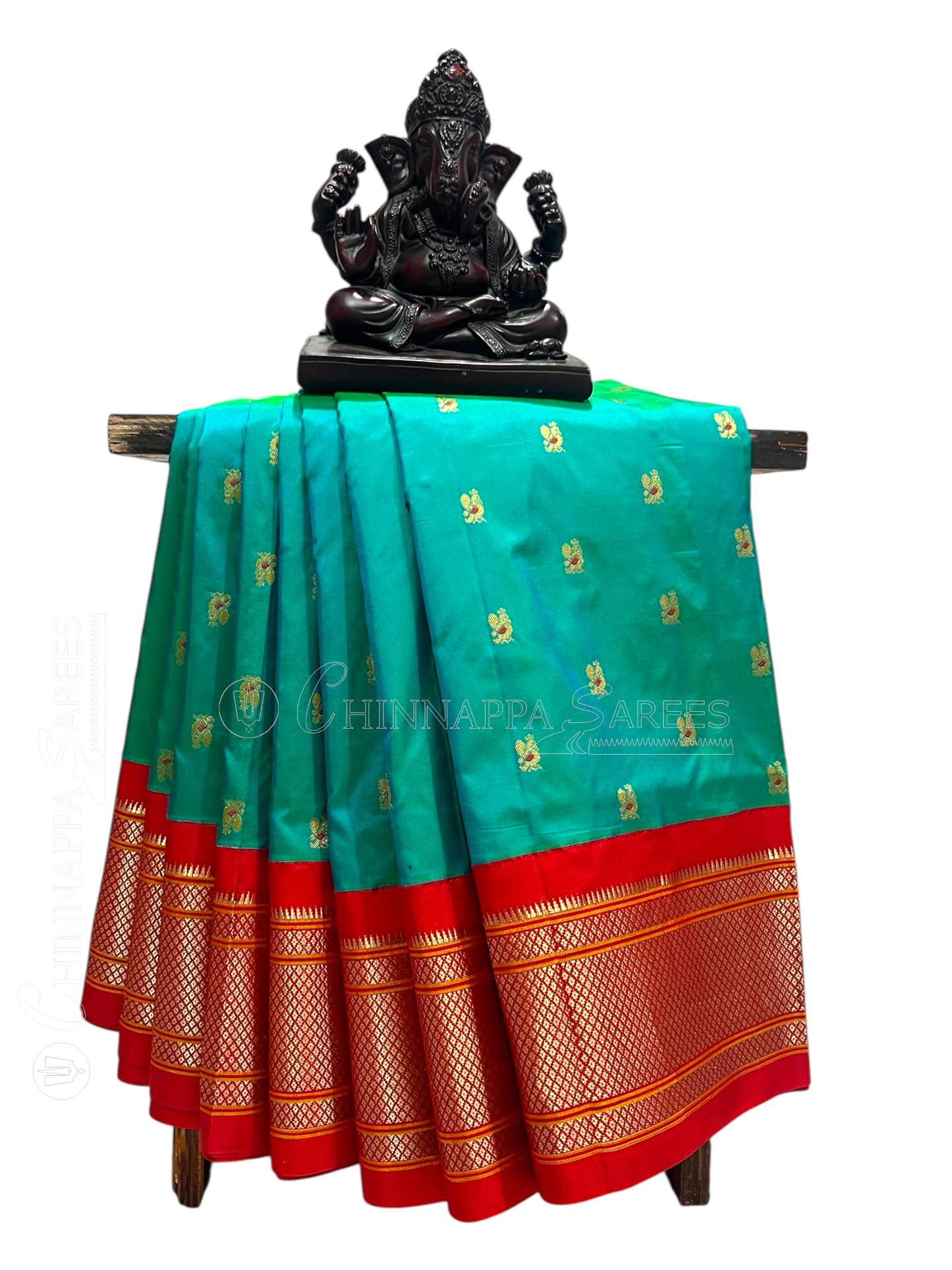 Paithani Border Rama Green Pure Silk Saree