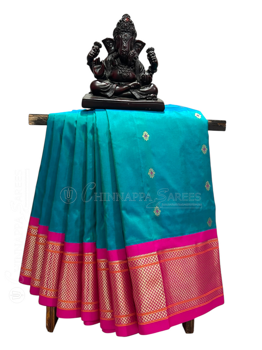 Pure Paithani Rama Blue Silk Saree