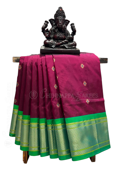 Pure Paithani Dark Magenta Pure Silk Saree