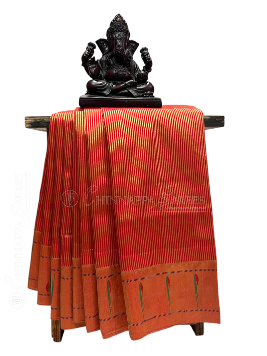 Single Muniya Broder Red Pure Silk Saree