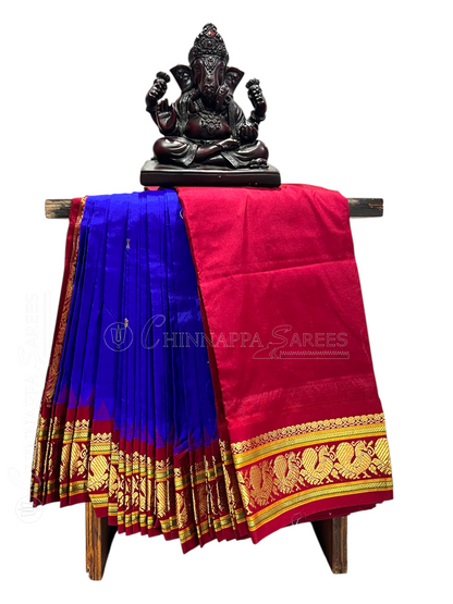 Humsa Border Navy Blue Pure Silk Saree